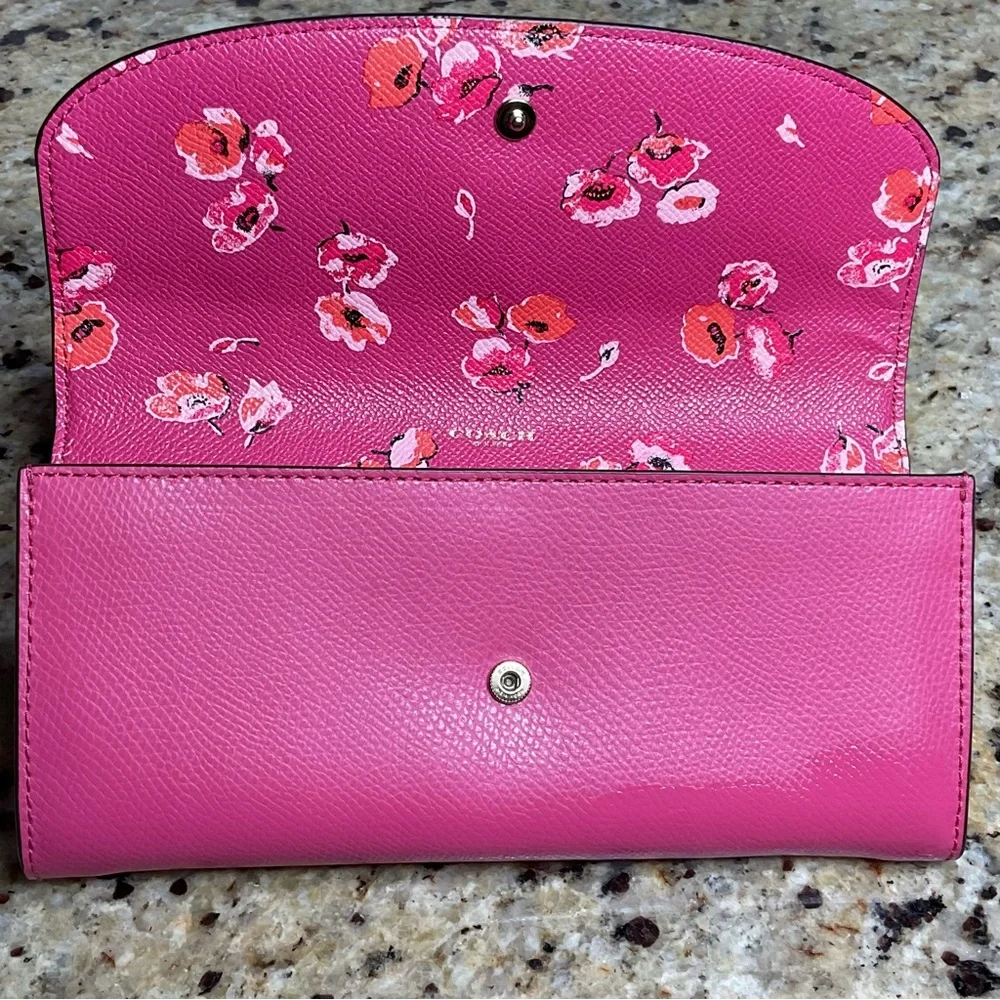Coach Dahlia Wildflower Pop Slim Envelope Crossgrain Leather Wallet - EUC - Picture 3 of 6